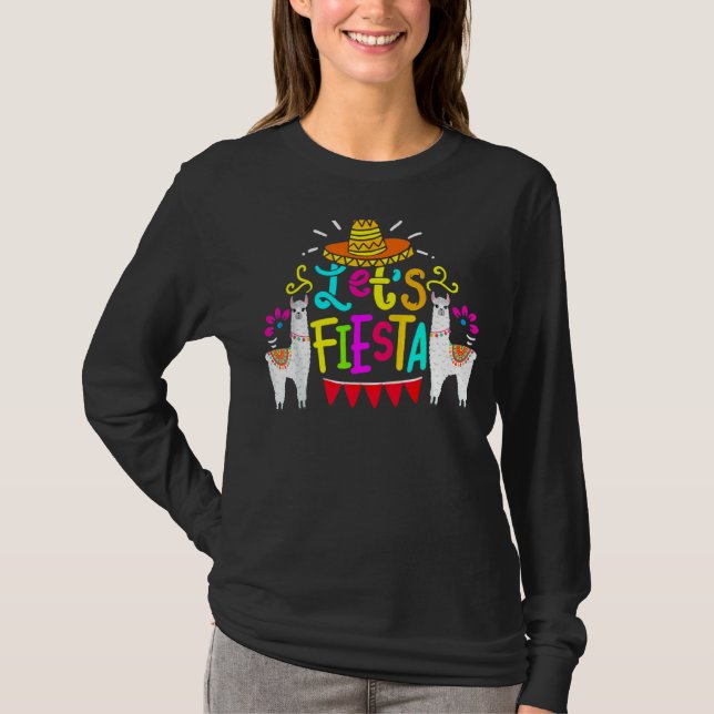 Låt oss Fiesta Llama Cinco De Mayo Cactus Sombrero T Shirt (Framsida)