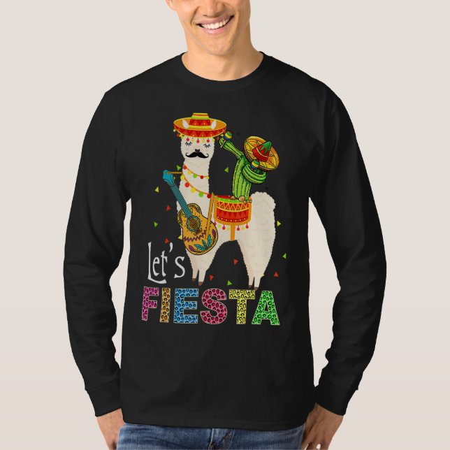 Låt oss Fiesta Llama Cinco De Mayo Cactus Sombrero T Shirt (Framsida)