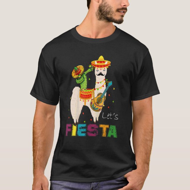 Låt oss Fiesta Llama Cinco De Mayo Cactus Sombrero T Shirt (Framsida)