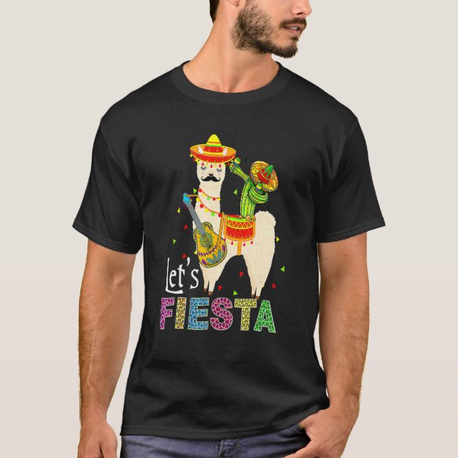 Låt oss Fiesta Llama Cinco De Mayo Cactus Sombrero T Shirt (Framsida)