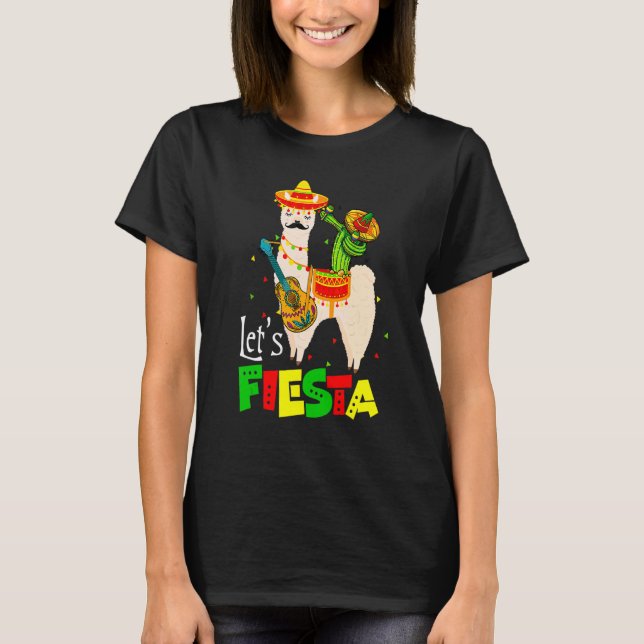 Låt oss Fiesta Llama Cinco De Mayo Cactus Sombrero T Shirt (Framsida)