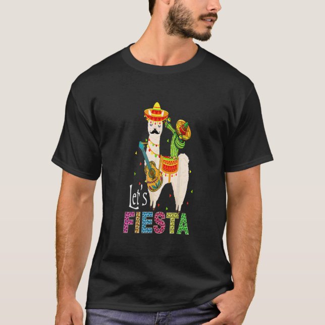 Låt oss Fiesta Llama Cinco De Mayo Cactus Sombrero T Shirt (Framsida)