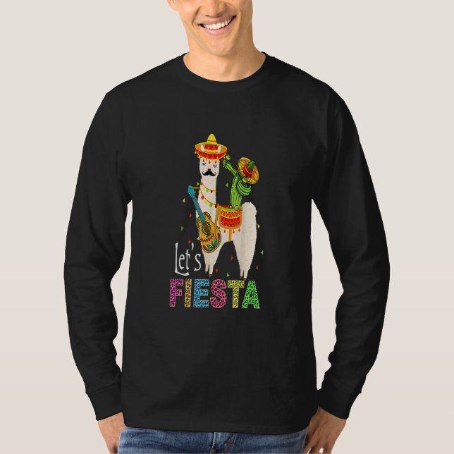 Låt oss Fiesta Llama Cinco De Mayo Cactus Sombrero T Shirt (Framsida)