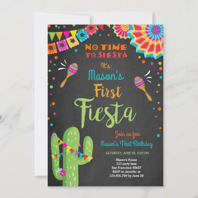 Låt oss Fiesta Mexican Birthday Cactus Boy Inbjudningar (Framsida)