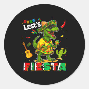 Låt oss fiesta mexikansk dino trex cinco de mayo runt klistermärke