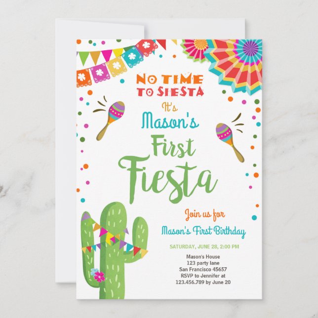Låt oss Fiesta Mexikansk födelsedagscactus pojke Inbjudningar (Framsida)