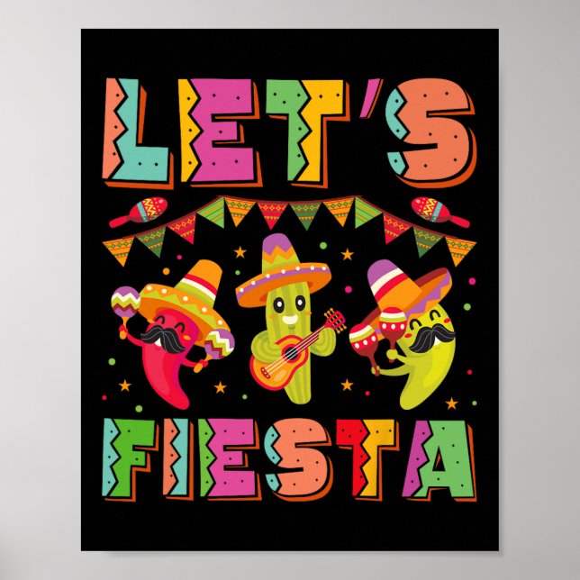 Låt oss fiesta Mexiko Fiesta Taco Gitarr Cinco De  Poster (Framsidan)