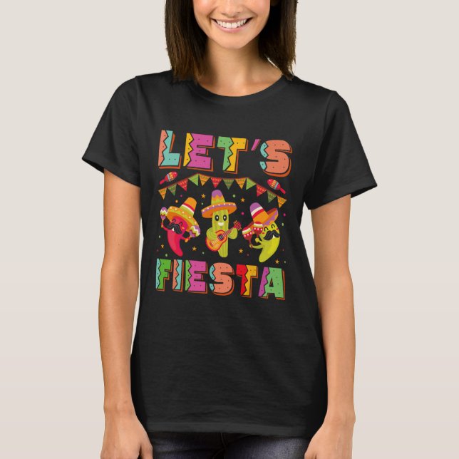 Låt oss Fiesta Mexiko Fiesta Taco Guitar Cinco De  T Shirt (Framsida)