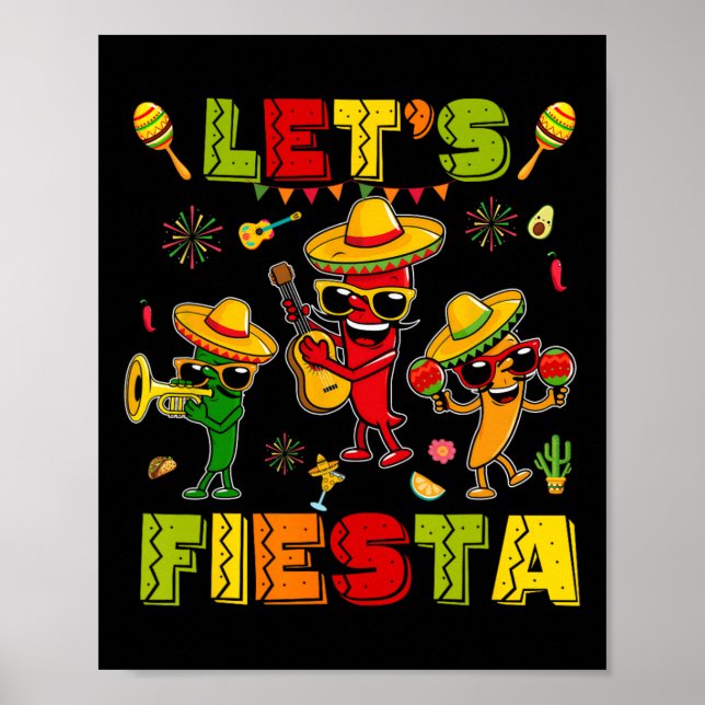 Låt oss Fiesta Shirt Mexican Party Låt oss Fiesta  Poster (Framsidan)