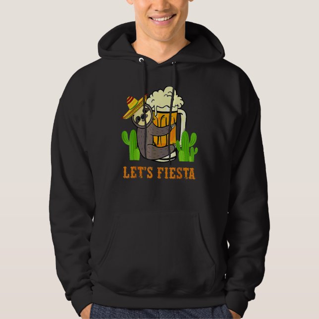 Låt oss Fiesta Sloth Beer Drinking Cinco De Mayo M Hoodie (Framsida)