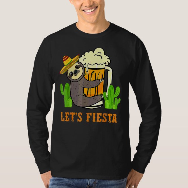 Låt oss Fiesta Sloth Beer Drinking Cinco De Mayo M T Shirt (Framsida)