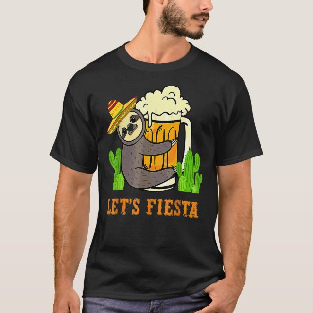Låt oss Fiesta Sloth Beer Drinking Cinco De Mayo M T Shirt (Framsida)