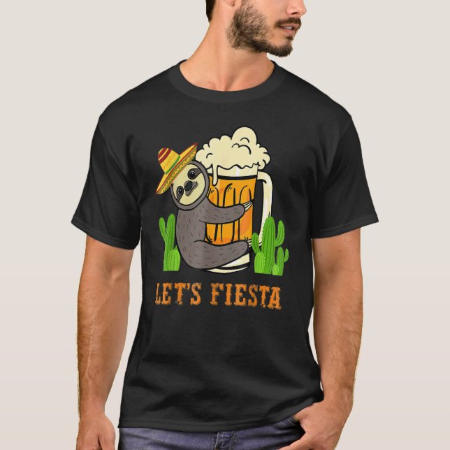 Låt oss Fiesta Sloth Beer Drinking Cinco De Mayo M T Shirt (Framsida)