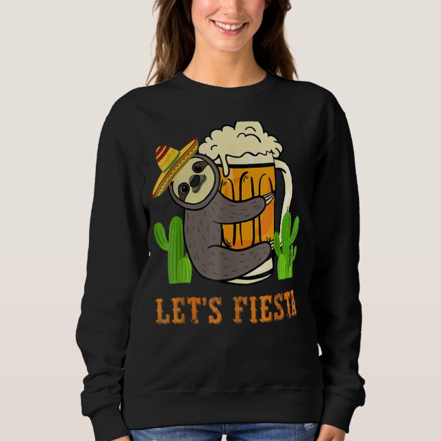 Låt oss Fiesta Sloth Beer Drinking Cinco De Mayo M T Shirt (Framsida)