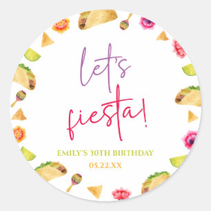 Låt oss Fiesta Taco Mexican Fiesta Födelsedagsfest Runt Klistermärke