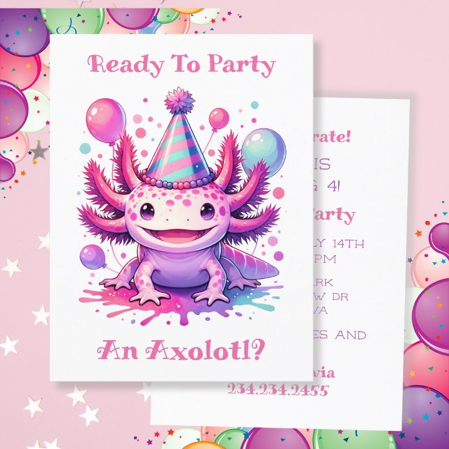 Låt oss fira Axolotl Flickans födelsedagsfest Vykort (Skapare uppladdad)