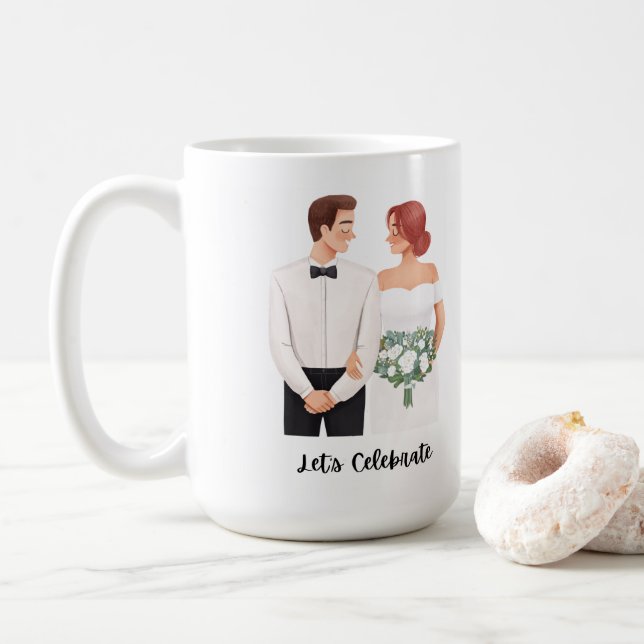 Låt oss fira bröllopspar Romantiskt vattenfärg Kaffemugg (Med munk)
