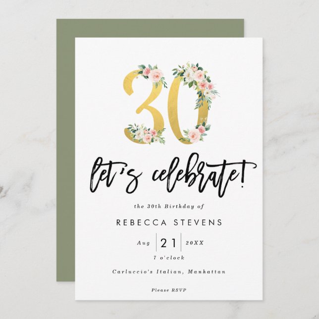 låt oss fira faux guld 30års födelsedag party inbjudningar (Fram/baksida)