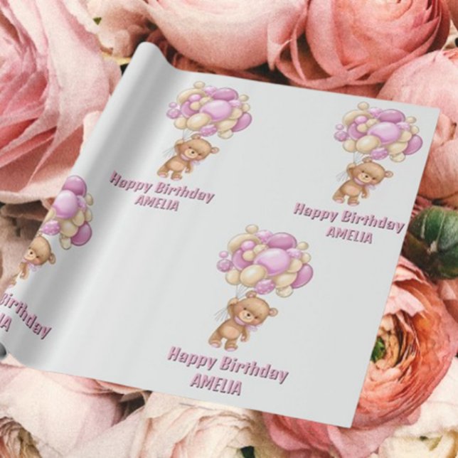 Låt oss fira födelsedagsflickans dag presentpapper (Transform your gifts into joyful masterpieces with our modern teddy bear wrapping paper! )