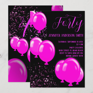 Låt oss fira! Fyrtio fantastiska rosa svarta Party Inbjudningar