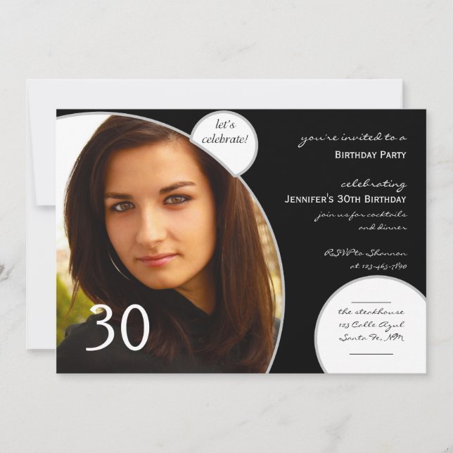 Låt oss fira i Black and White Photo Birthday Inbjudningar (Framsida)