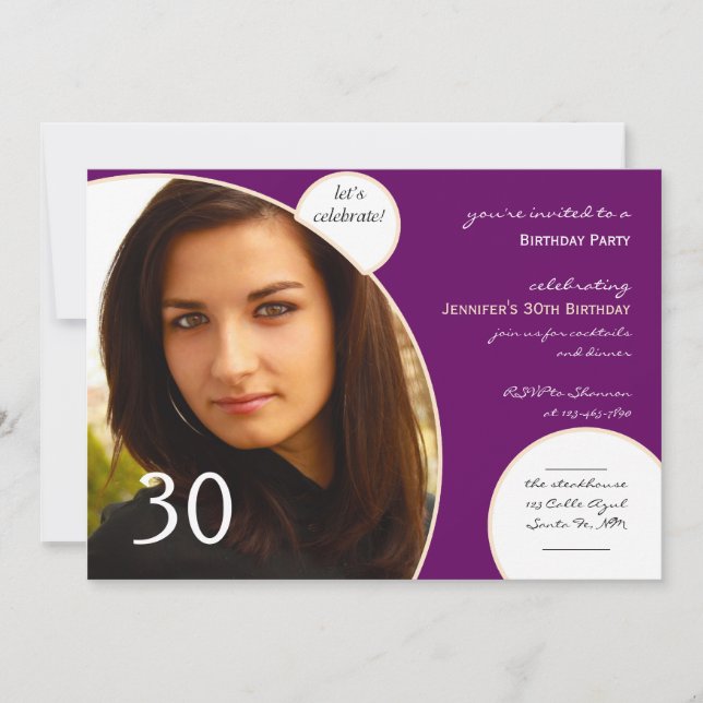 Låt oss fira i Champagnes Lila Fotofödelsedag Inbjudningar (Framsida)