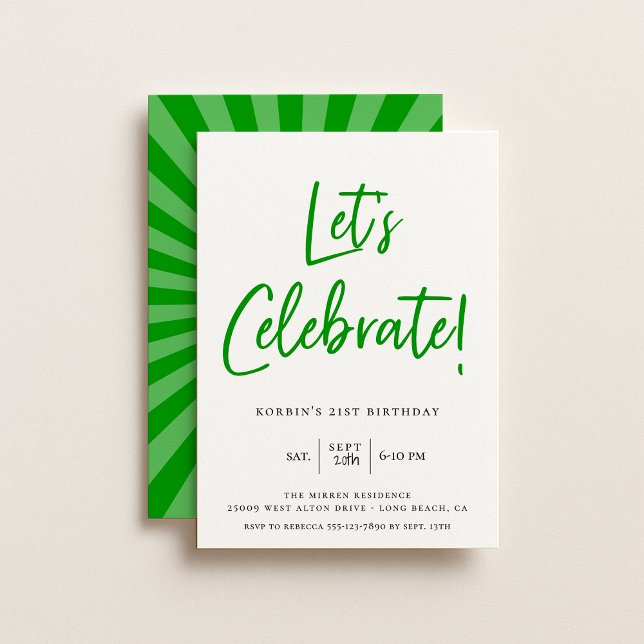 Låt oss Fira Modern Grönt Script Birthday Inbjudningar (Skapare uppladdad)