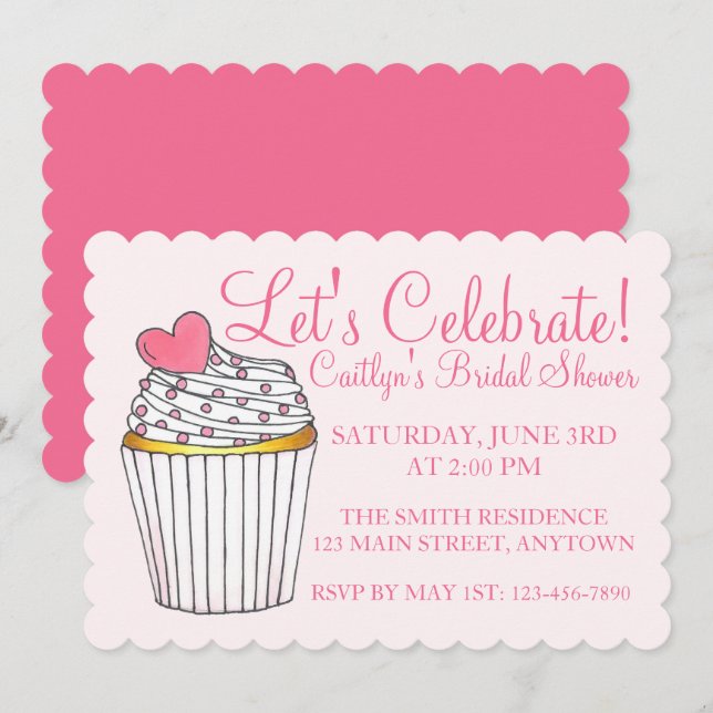 Låt oss fira rosa cupcakes bröllops- och baby show inbjudningar (Fram/baksida)
