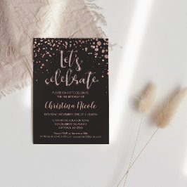 "Låt oss fira" Rosa Guld & Grått Glitter Trendigt Inbjudningar