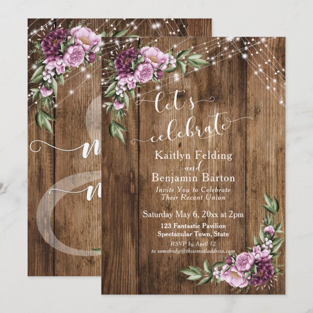 Låt oss fira Rustika Blomsterljus Mottagning Inbjudningar (Fram/baksida)