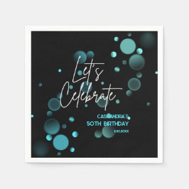 Låt oss Firande Blue Bokeh Gradient Black Birthday Pappersservett