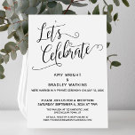 Låt oss firande Elegant efter bröllopsmottagning Inbjudningar<br><div class="desc">Det här enkla, elegant-kortet var designat för inbjudan dina vänner och din familj till din bröllopsmottagning eller party hölls en tid efter själva ceremonin i giftermål. Grunden är en solid vit bakgrund som kan ändras till vilken färg som helst. Med hjälp av ett snurrande, modernt typsnitt har jag skapat ett...</div>