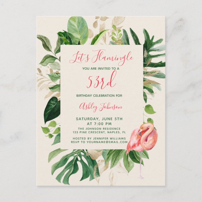 Låt oss Flamingle ALY YEAR Tropik Birday Postcard Inbjudan Vykort (Framsida)