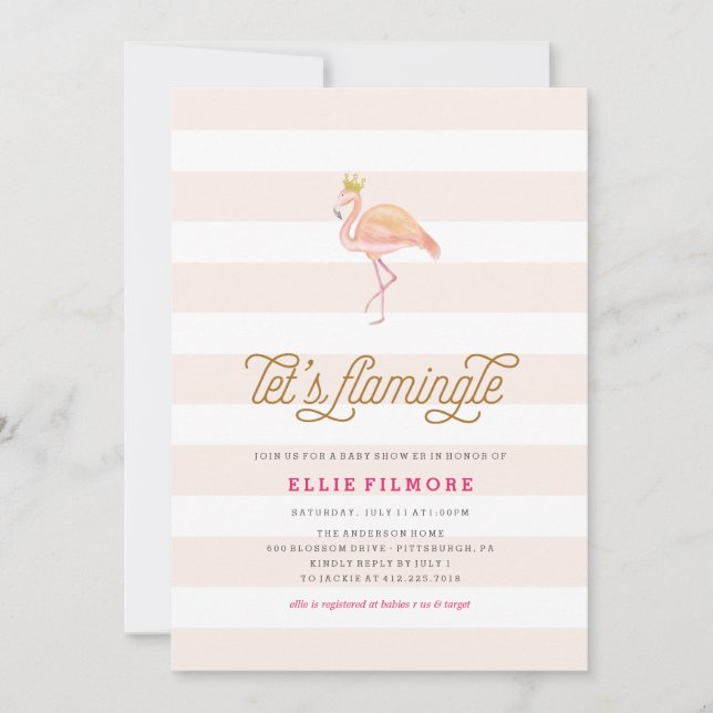 LÅT OSS FLAMINGLE BABY SHOWER FLAMINGO-INVIKATION INBJUDNINGAR (Framsida)