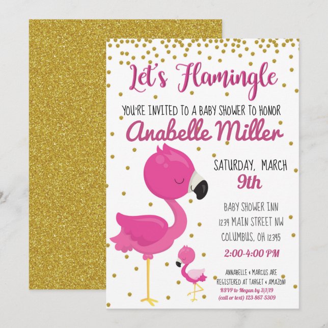 Låt oss Flamingle Baby Shower Inbjudan (Fram/baksida)
