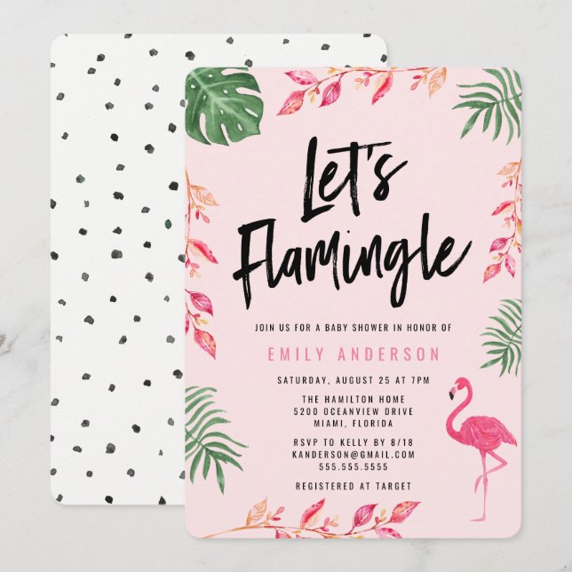 Låt oss Flamingle | Barnkalasinbjudan Inbjudningar (Fram/baksida)