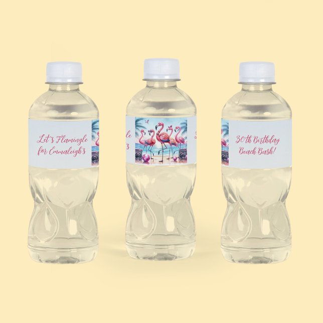 Låt oss Flamingle Beach Birthday Bash-minnesstund Vattenflaskor Etikett (Skapare uppladdad)