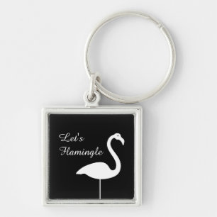 Låt oss Flamingle Black Flamingo Keychain Fyrkantig Silverfärgad Nyckelring