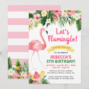 Låt oss Flamingle Blommigt, sommaren Barns födelse Inbjudningar