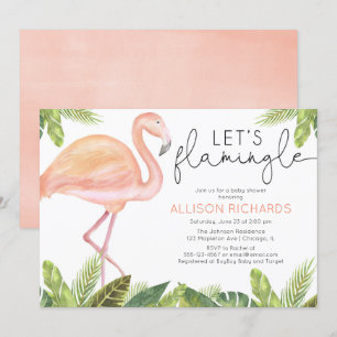 Låt oss Flamingle Flamingo-flickbabydusch Inbjudningar
