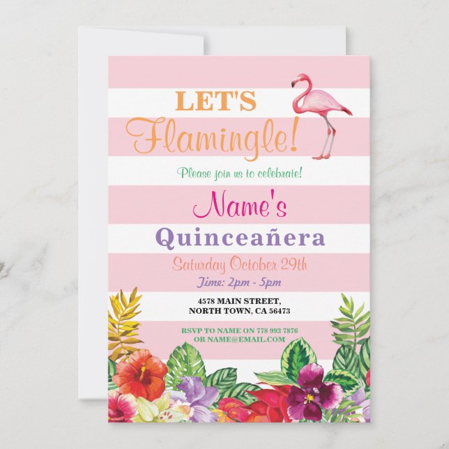 Låt oss Flamingle Flamingo Quinceanera Party Inbju Inbjudningar (Framsida)
