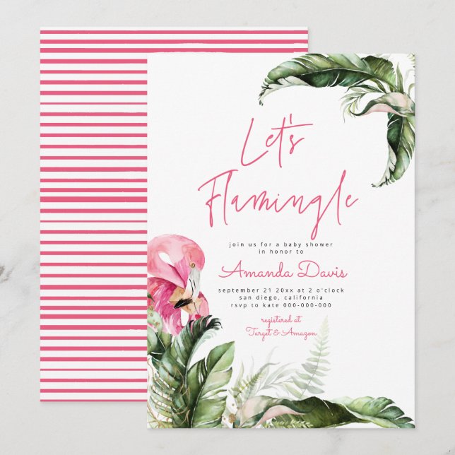Låt oss Flamingle Flamingo Tropical Baby Shower Inbjudningar (Fram/baksida)