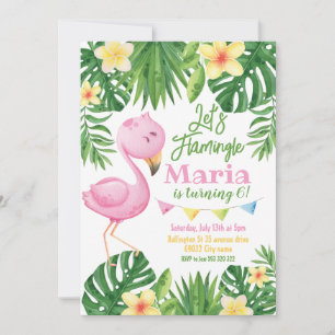 Låt oss Flamingle Flamingo Tropical Birthday Inbjudningar