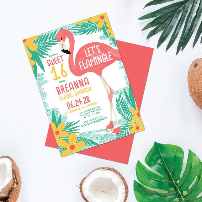 Låt oss Flamingle Flamingo Tropical Blommigt Sweet Inbjudningar (Skapare uppladdad)