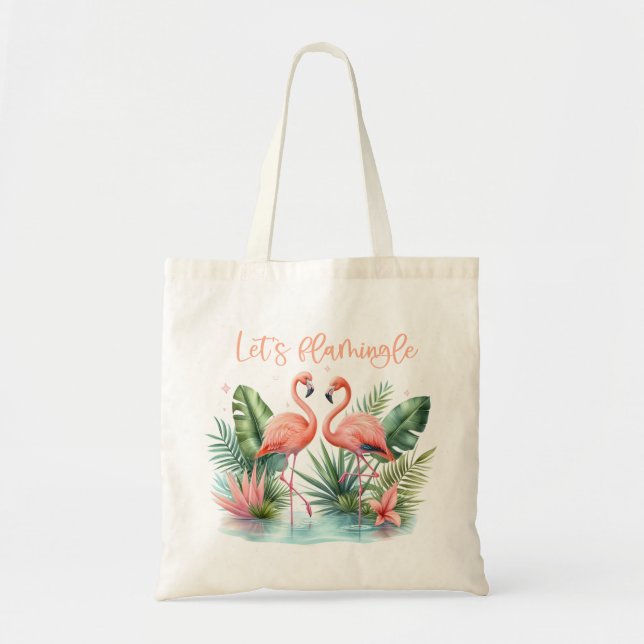 "Låt oss Flamingle" Flamingos Tote Bag Tygkasse (Framsidan)