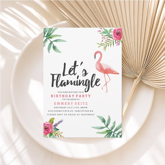 Låt oss Flamingle Födelsedagsfest inbjudan (Skapare uppladdad)