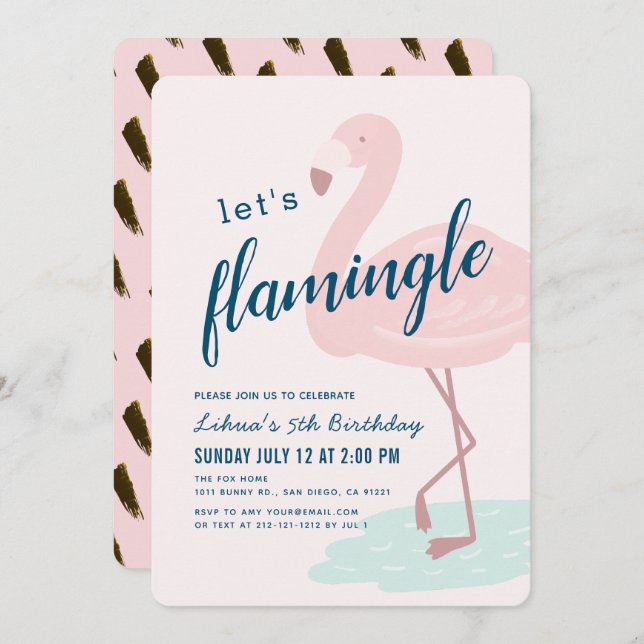 Låt oss Flamingle Framingo Girl Rosa Birthday Inbjudningar (Fram/baksida)