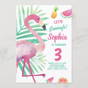 Låt oss Flamingle Girl Flamingo födelsedag Bassäng Inbjudningar