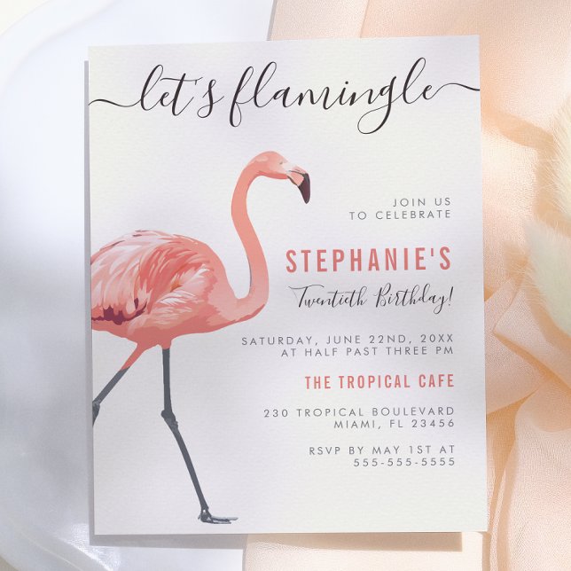 Låt oss Flamingle | Modern Flamingo Födelsedagsfes Inbjudan Vykort (Skapare uppladdad)