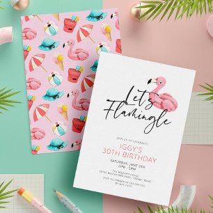 Låt oss Flamingle Modern Rosa Flamingo 30års födel Inbjudningar